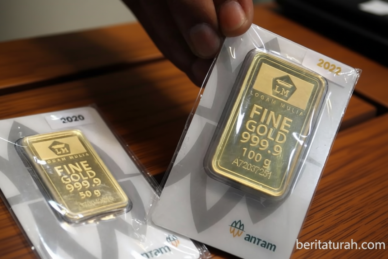 Senin pagi ini harga emas Antam turun Rp5.000 menjadi Rp2,764 juta/gr