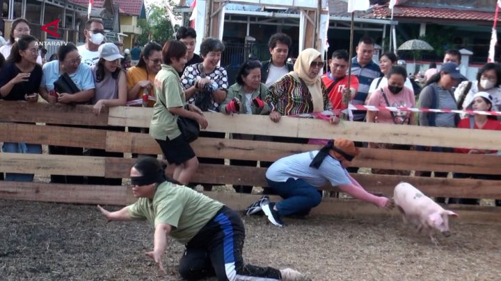 Meriahkan HUT Ke-81 RI, warga Dayak Dusmala lomba tangkap anak babi